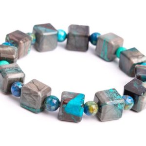 Shop Chrysocolla Bracelets! ONLY ONE 9-10MM Chrysocolla Beads Gray Green Bracelet Grade AAA Genuine Natural Beveled Edge Faceted Cube Gemstone 8" (118495h-4037) | Natural genuine Chrysocolla bracelets. Buy crystal jewelry, handmade handcrafted artisan jewelry for women.  Unique handmade gift ideas. #jewelry #beadedbracelets #beadedjewelry #gift #shopping #handmadejewelry #fashion #style #product #bracelets #affiliate #ad