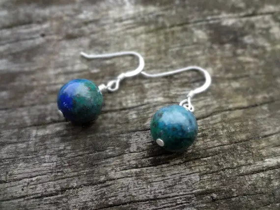 Chrysocolla Earrings. Natural Blue Green Gemstone Dangle And Drop Earrings Handmade In Australia By Miss Leroy.