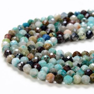 Shop Chrysocolla Faceted Beads! 3MM Natural Chrysocolla Gemstone Grade A Micro Faceted Round Loose Beads 15 inch Full Strand (80016211-P49) | Natural genuine faceted Chrysocolla beads for beading and jewelry making.  #jewelry #beads #beadedjewelry #diyjewelry #jewelrymaking #beadstore #beading #affiliate #ad