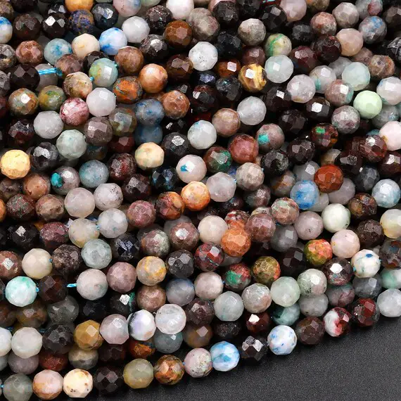 Natural Brown Chrysocolla 2mm 3mm 4mm Faceted Round Beads Micro Laser Diamond Cut Gemstone 15.5" Strand