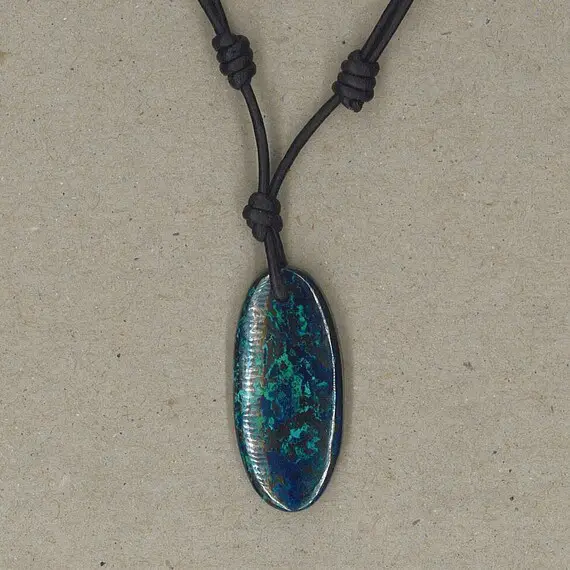 Chrysocolla Adjustable Leather Necklace Handmade By Chris Hay