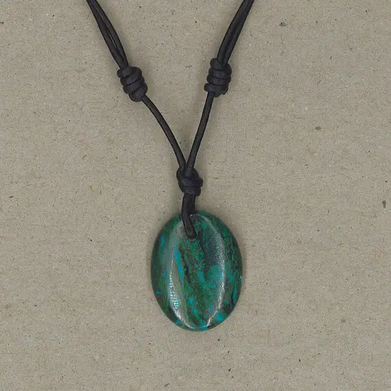 Chrysocolla Adjustable Leather Necklace Handmade By Chris Hay