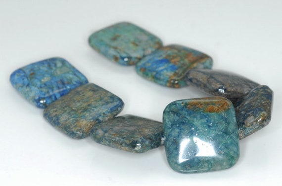 25x25mm Green Blue Chrysocolla Quantum Quattro Gemstone Square Loose Beads 7.5 Inch Half Strand (90188507-675)