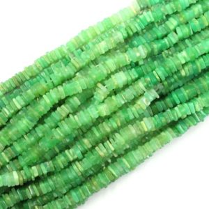 Shop Chrysoprase Bead Shapes! Natural Chrysoprase Gemstone, Top Quality 16"Long Strand Light Green Smooth Heishi Beads, Size 5 MM Square Shape Beads Making Green Jewelry | Natural genuine other-shape Chrysoprase beads for beading and jewelry making.  #jewelry #beads #beadedjewelry #diyjewelry #jewelrymaking #beadstore #beading #affiliate #ad