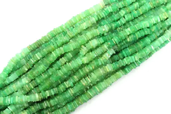 Natural Chrysoprase Gemstone, Top Quality 16"long Strand Light Green Smooth Heishi Beads, Size 5 Mm Square Shape Beads Making Green Jewelry