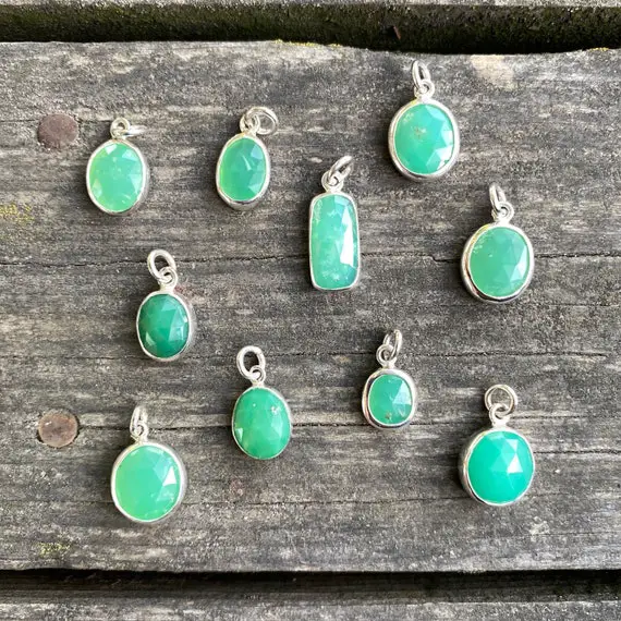 Cute Green Chrysoprase Silver Necklace, Natural Green Chrysoprase Mini Pendant, Fine Quality, Elegant Design, May Birthstone, Gift For Her