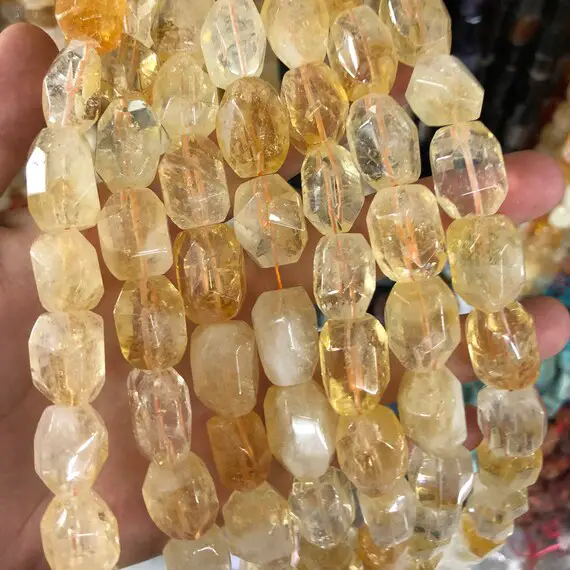 Genuine Citrine Stone Beads, Natural Gemstone Beads, Quartz Nugget Faceted Beads 12-15x16-20mm 17pcs
