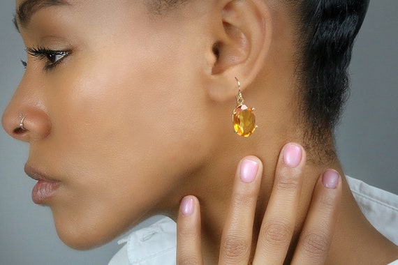 Large Oval Statement Citrine Earrings In Gold Filled · November Birthstone Earrings · Orange Gem Earrings · Handcrafted Gift For Her