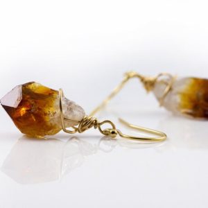 Shop Citrine Earrings! Natural Raw Citrine Earrings 14K Gold Filled or Sterling Silver – Yellow Citrine Gemstones – Wire Wrapped Rough Gemstone Jewelry | Natural genuine Citrine earrings. Buy crystal jewelry, handmade handcrafted artisan jewelry for women.  Unique handmade gift ideas. #jewelry #beadedearrings #beadedjewelry #gift #shopping #handmadejewelry #fashion #style #product #earrings #affiliate #ad