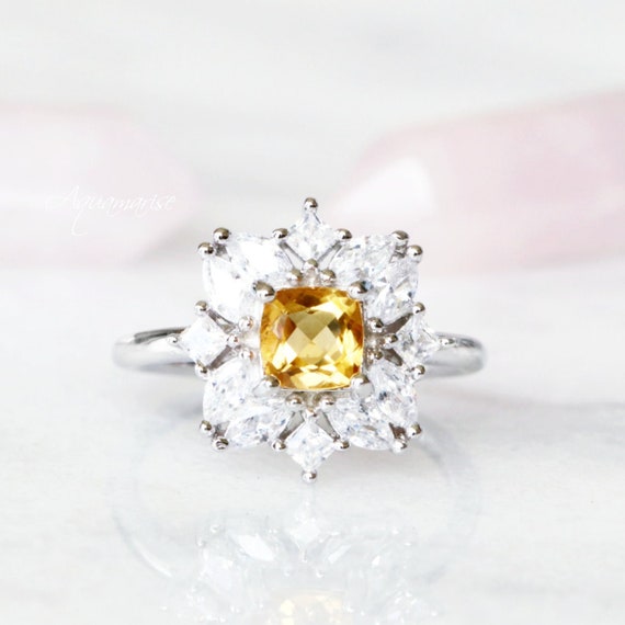Magnolia Natural Citrine Ring- Sterling Silver Engagement Ring For Women Promise Ring November Birthstone- Anniversary Birthday Gift Forher