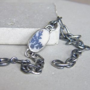Shop Dendritic Agate Jewelry! Dendritic Agate Bracelet, Hand Forged Sterling Silver Chain, Natural Scenic Agate, Oxidized Silver, OOAK | Natural genuine Dendritic Agate jewelry. Buy crystal jewelry, handmade handcrafted artisan jewelry for women.  Unique handmade gift ideas. #jewelry #beadedjewelry #beadedjewelry #gift #shopping #handmadejewelry #fashion #style #product #jewelry #affiliate #ad