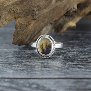 Shop Dendritic Agate Rings! Handcrafted Indonesian Dendritic agate Agate Sterling Silver Ring | Natural genuine Dendritic Agate rings, simple unique handcrafted gemstone rings. #rings #jewelry #shopping #gift #handmade #fashion #style #affiliate #ad