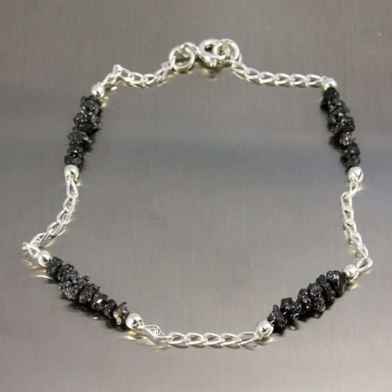 Multi-row Rough Diamond Bracelet - Silver Raw Diamond Bracelet - Uncut Unfinished Diamonds - April Birthstone