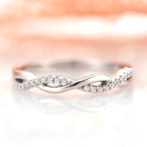 Petite Twisted Vine Diamond Band – Sterling Silver Diamond Engagement Ring for Women- Dainty Promise Ring- Anniversary Birthday Gift For Her | Natural genuine Gemstone jewelry. Buy handcrafted artisan wedding jewelry.  Unique handmade bridal jewelry gift ideas. #jewelry #beadedjewelry #gift #crystaljewelry #shopping #handmadejewelry #wedding #bridal #jewelry #affiliate #ad