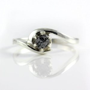 Raw Rough Diamond Ring in Silver – Six Prongs Setting, Large Size – Black Diamond Ring Swirl Design – Engagement, Promise Ring | Natural genuine Array rings, simple unique alternative gemstone engagement rings. #rings #jewelry #bridal #wedding #jewelryaccessories #engagementrings #weddingideas #affiliate #ad