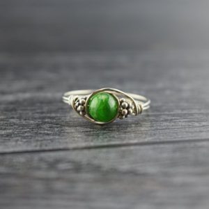 Shop Diopside Rings! Sterling Silver Chrome Diopside Bali Bead Ring | Natural genuine Diopside rings, simple unique handcrafted gemstone rings. #rings #jewelry #shopping #gift #handmade #fashion #style #affiliate #ad
