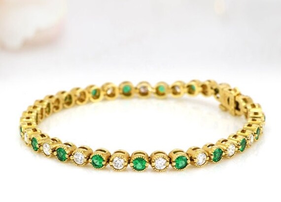 14k Gold Yellow Emerald Bracelet For Women Emerald Engagement Bracelet Silver Wedding Bracelet For Women Tennis Bracelet Anniversary Gift