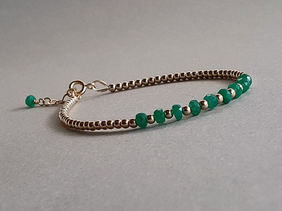 Gold And Emerald Bracelet, Stacking Bracelet, Emerald Jewelry, Birthday Gift For Her, May Birthstone