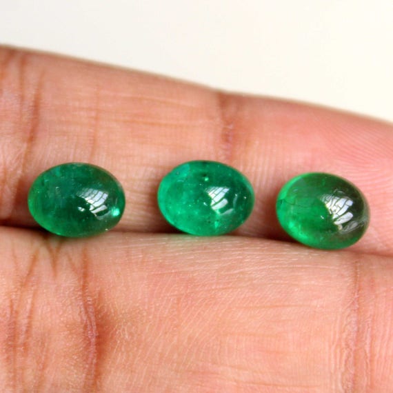 Certified Emerald Cabochon Oval 6.90 Cts 3 Pc -natural Emerald Vivid Green Cabochon-loose Emerald Cabochon-may Birthstone Cab-fine Emerald