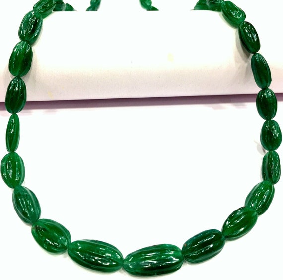Natural Emerald Nuggets Beads Emerald Carving Nuggets Beads Rare Emerald Carved Nuggets Beads High Luster Emerald Beads Necklace Top Quality