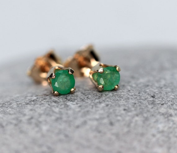 Emerald Stud Earrings, Tiny Silver Or Gold Faceted Emerald Ear Studs, May Birthstone, Green Precious Stone Earrings, Anniversary Gift