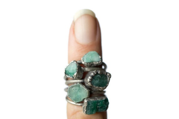 Rough Emerald Ring | Raw Emerald Birthstone Ring | Raw Stone Jewelry | Raw Emerald Jewelry | Raw Emerald Ring | May Birthstone Jewelry