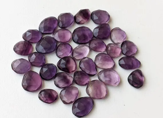 10-12mm Fluorite Rose Cut Cabochons, 5 Pcs Natural Purple Fluorite Flat Back Cabochons, Loose Faceted Fluorite Gemstones - Pnt54