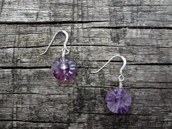 Fluorite Earrings. Natural Purple Flower Gemstone Earrings Handmade In Australia By Miss Leroy