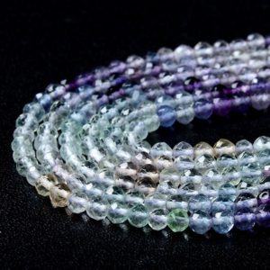 Shop Fluorite Faceted Beads! Natural Fluorite Multi Color Gemstone Grade AAA Micro Faceted Round 3-4MM 4MM Loose Beads 15 inch Full Strand (P28) | Natural genuine faceted Fluorite beads for beading and jewelry making.  #jewelry #beads #beadedjewelry #diyjewelry #jewelrymaking #beadstore #beading #affiliate #ad