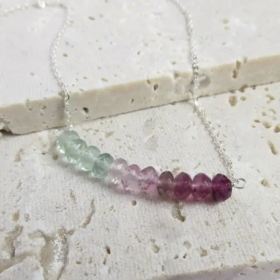 Sterling Silver Fluorite Bar Necklace, Gift For Women