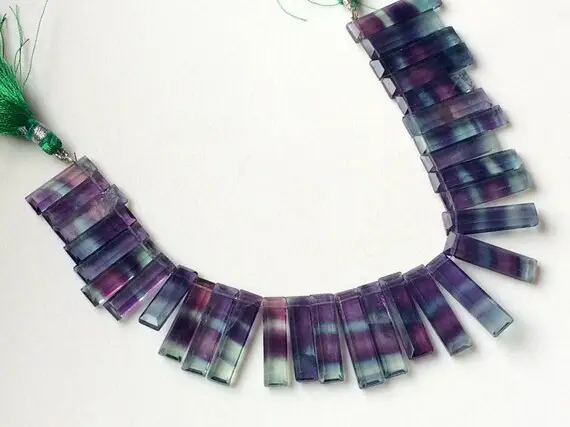 18-22mm Fluorite Fancy Faceted Sticks, Natural Multi Fluorite Rectangle Beads, Fluorite Statement Layout For Necklace (4in To 8in  Options)