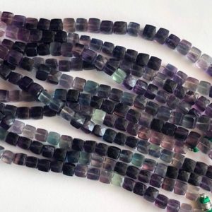 6-7mm Fluorite Faceted Fancy Box Shape Beads,  Natural Multi Fluorite Faceted Cube Beads, Fluorite For Necklace (4IN To 8IN Option) – ANT13B | Natural genuine other-shape Gemstone beads for beading and jewelry making.  #jewelry #beads #beadedjewelry #diyjewelry #jewelrymaking #beadstore #beading #affiliate #ad