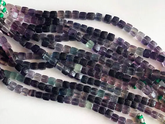 6-7mm Fluorite Faceted Fancy Box Shape Beads,  Natural Multi Fluorite Faceted Cube Beads, Fluorite For Necklace (4in To 8in Option) - Ant13b