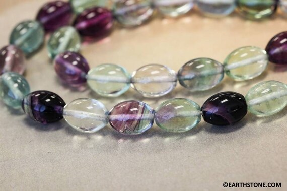 M/ Fluorite 10x14mm Oval Beads 16" Strand Rainbow Or Light Purple Fluorite Beads For Jewelry Making