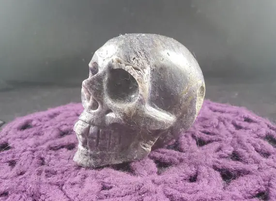 Purple Sphalerite Skull Polished Crystal Stones Carved Hand Carving Purple Fluorite Large Realistic Skulls Memento Mori