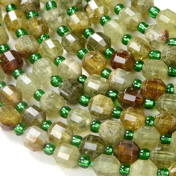 6mm Natural Green Garnet Gemstone Faceted Prism Double Point Cut Loose Beads Bulk Lot 1,2,6,12 And 50 (d112)