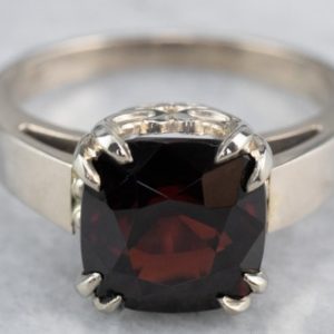 Cushion Cut Garnet White Gold Ring, Garnet Solitaire Ring, Right Hand Ring, January Birthstone, K7ZZPKP2 | Natural genuine Gemstone rings, simple unique handcrafted gemstone rings. #rings #jewelry #shopping #gift #handmade #fashion #style #affiliate #ad