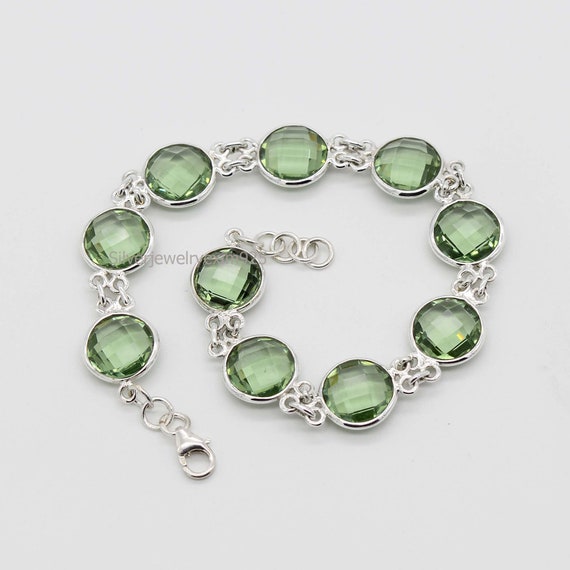 Green Amethyst Bracelet, 925 Sterling Silver Bracelet, Statement Jewelry, Gift For Her, Womens Bracelet, Silver Jewelry, Birthstone Gifts.