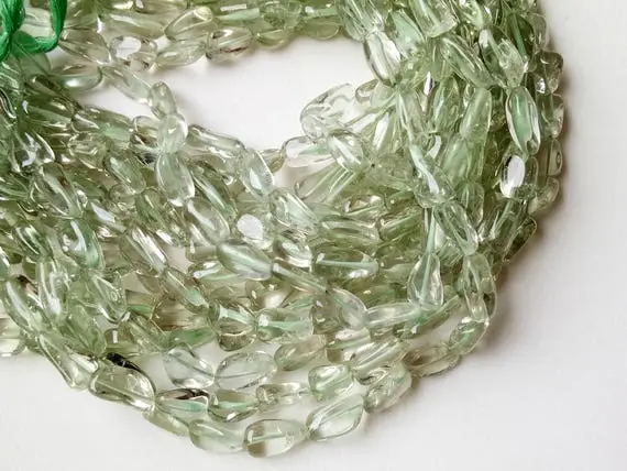 12-15mm Green Amethyst Beads, Natural Green Amethyst Plain Tumbles,  13 Inch Green Amethyst For Necklace (1strand To 5 Strand Options)