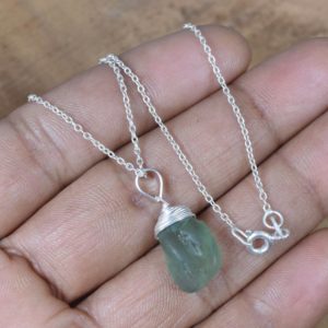Shop Green Amethyst Pendants! Rough Green Amethyst 925 Sterling Silver Chain Pendant w/ or w/o chain ~ February Birthstone ~ Natural Green Necklace ~ Gift For Birthday | Natural genuine Green Amethyst pendants. Buy crystal jewelry, handmade handcrafted artisan jewelry for women.  Unique handmade gift ideas. #jewelry #beadedpendants #beadedjewelry #gift #shopping #handmadejewelry #fashion #style #product #pendants #affiliate #ad