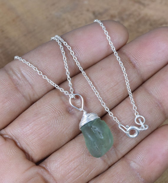 Rough Green Amethyst 925 Sterling Silver Chain Pendant W/ Or W/o Chain ~ February Birthstone ~ Natural Green Necklace ~ Gift For Birthday