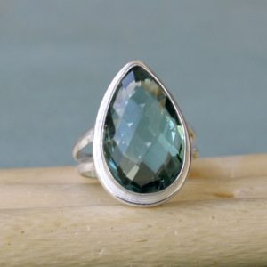Shop Green Amethyst Rings! Prasiolite Ring, Pear Cut Green Amethyst Quartz Ring, Pear Ring, Artisan Gift Ring, 925 Sterling Silver Birthstone Gift Ring Jewelry | Natural genuine Green Amethyst rings, simple unique handcrafted gemstone rings. #rings #jewelry #shopping #gift #handmade #fashion #style #affiliate #ad
