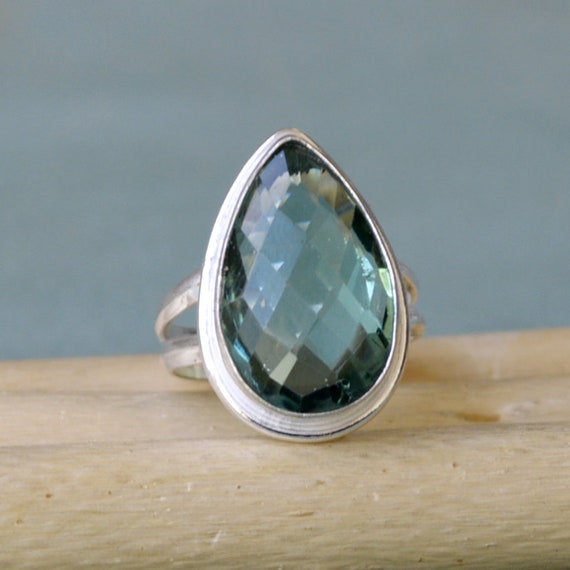Prasiolite Ring, Pear Cut Green Amethyst Quartz Ring, Pear Ring, Artisan Gift Ring, 925 Sterling Silver Birthstone Gift Ring Jewelry