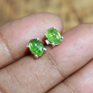 Shop Green Tourmaline Earrings! Green Tourmaline 925 Sterling Silver Oval Gemstone Stud Earring | Natural genuine Green Tourmaline earrings. Buy crystal jewelry, handmade handcrafted artisan jewelry for women.  Unique handmade gift ideas. #jewelry #beadedearrings #beadedjewelry #gift #shopping #handmadejewelry #fashion #style #product #earrings #affiliate #ad