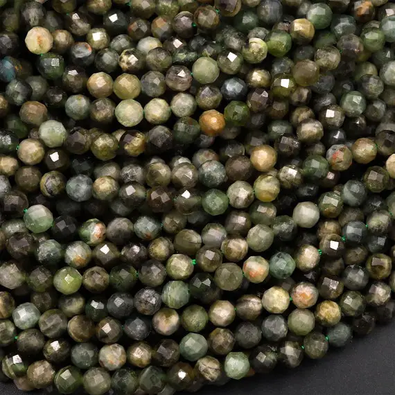 Natural Green Tourmaline Faceted 4mm Gemstone Round Beads 15.5" Strand