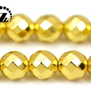 Shop Hematite Faceted Beads! Hematite faceted (64 faces) round bead,Gold hematite,electroplated hematite,Grade AA,gemstone,diy,8mm,15" full strand | Natural genuine faceted Hematite beads for beading and jewelry making.  #jewelry #beads #beadedjewelry #diyjewelry #jewelrymaking #beadstore #beading #affiliate #ad