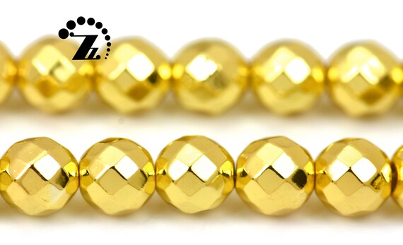 Hematite Faceted (64 Faces) Round Bead,gold Hematite,electroplated Hematite,grade Aa,gemstone,diy,8mm,15" Full Strand