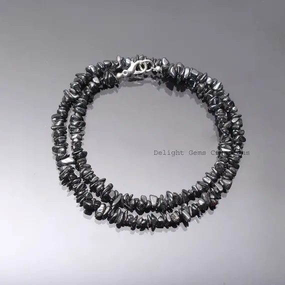 Aaa++ Silver Hematite Beaded Necklace-5mm-7mm Uncut Chips Hematite Gemstone Jewelry-shining Beads Jewelry-handmade Necklace-christmas Gitfs
