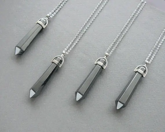 Hematite Necklace For Men Hematite Pendant Long Silver Hematite Pendant Necklace Healing Crystal Point Necklace For Men Women Jewelry Gift