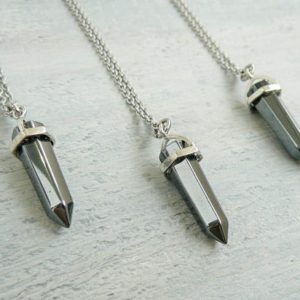 Hematite Necklace Hematite pendant Long silver necklace pendant Gray stone bullet necklace for men women hematite crystal necklace jewelry | Natural genuine Hematite pendants. Buy handcrafted artisan men's jewelry, gifts for men.  Unique handmade mens fashion accessories. #jewelry #beadedpendants #beadedjewelry #shopping #gift #handmadejewelry #pendants #affiliate #ad